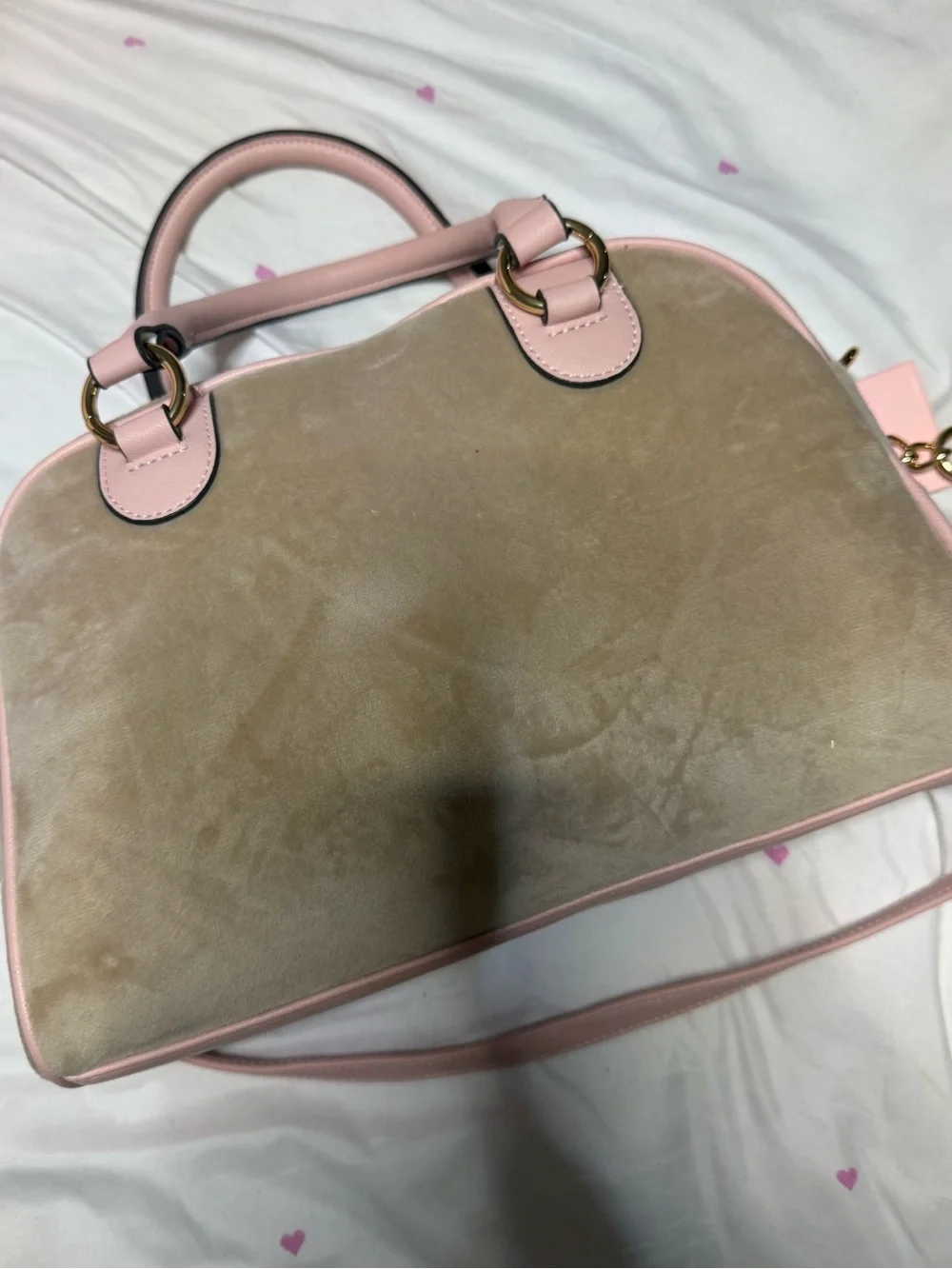 Juicy Couture Pink and Tan Embroidered Logo Dome Satchel